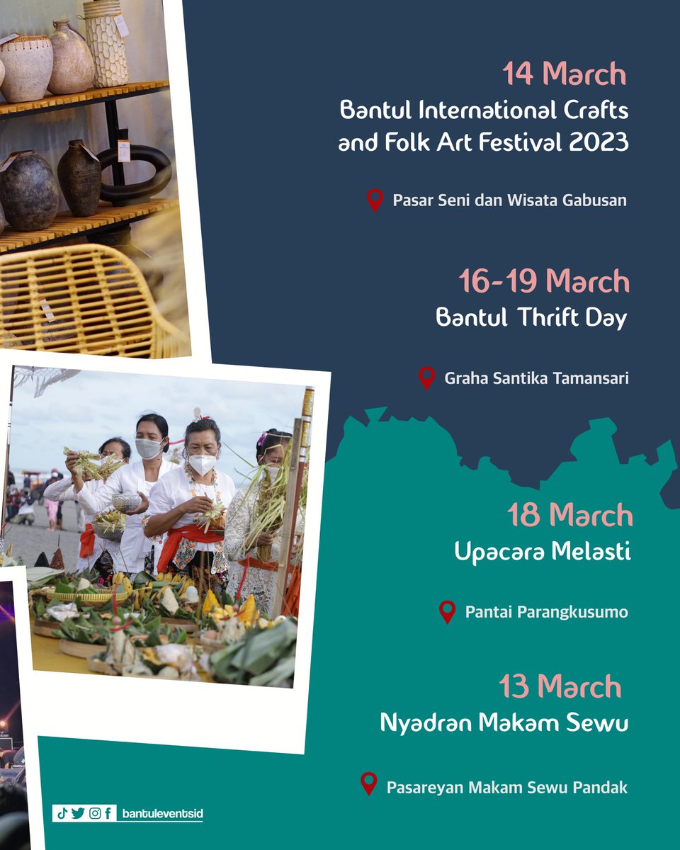bantuleventsid's tweet photo. Udah bulan Maret nih Eventers!
Di Bantul bakal makin banyak events menarik loh, buat kamu yg pengen hunting foto, nonton pameran, hangout atau berbelanja dengan orang tersayang? Bisa banget nih!
Jangan lupa kabarkan kesemua buat ngevents #DiBantulAja
#BantulEvents #VisitBantul https://t.co/8ICxWQzkDj