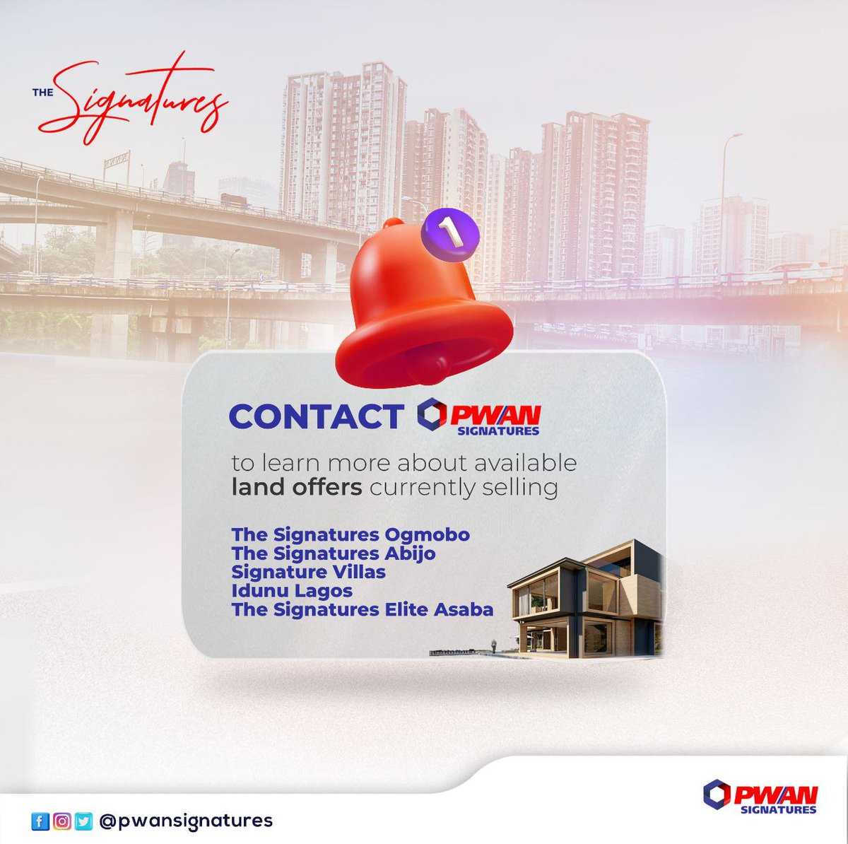 PwanSignatures's tweet photo. Call: +234(0)8180000438
or Visit: 2nd Floor, The Bridgeview by Solar Shop, Plot 1A, Block 12e Admiralty way, Opposite Access Bank, Lekki Phase 1, Lagos.

Currently Selling
The Signatures Ogmobo
The Signatures Abijo
Signature Villas
Idun Lagos
The Signatures Elite Asaba https://t.co/Nn2mjNLt2T
