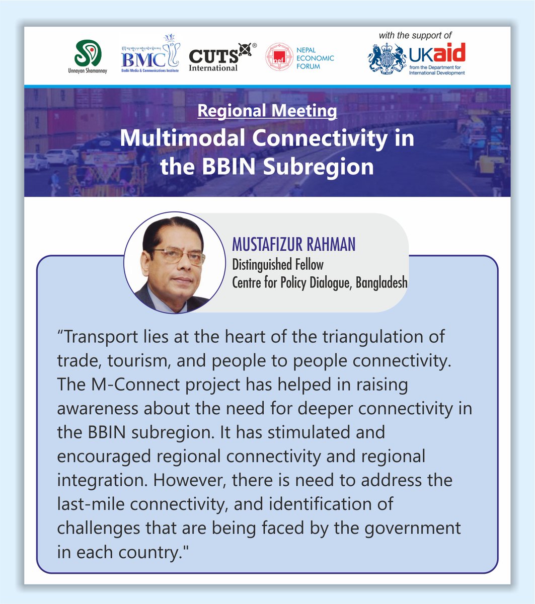 CUTS M-Connect Project (@cuts_mconnect) on Twitter photo Happening Now⬇️
#Regional #Meeting on #Multimodal #Connectivity in the #BBIN #Subregion
<a href="/bc_cuts/">Bipul Chattopadhyay</a> <a href="/MustafizurRh/">Mustafizur Rahman</a> <a href="/NEFNepal/">Nepal Economic Forum</a> <a href="/Bhutan_MCI/">BMCI</a> <a href="/FCDOGovUK/">Foreign, Commonwealth & Development Office</a> <a href="/Clement_Kuan/">Kuancheng Huang</a> <a href="/SecyP2DS/">Dr A Didar Singh</a> <a href="/BimstecInDhaka/">BIMSTEC</a> <a href="/ADB_HQ/">Asian Development Bank</a> <a href="/sasecprogram/">SASEC</a> <a href="/LPAI_Official/">Land Ports Authority of India</a> <a href="/IWAI_ShipMin/">IWAI</a> <a href="/CUTS_CITEE/">CUTS CITEE</a> <a href="/_RiyaSinha/">Riya Sinha</a> <a href="/CWS_iift/">Centre for WTO Studies (CWS)</a> Happening Now⬇️
#Regional #Meeting on #Multimodal #Connectivity in the #BBIN #Subregion
<a href="/bc_cuts/">Bipul Chattopadhyay</a> <a href="/MustafizurRh/">Mustafizur Rahman</a> <a href="/NEFNepal/">Nepal Economic Forum</a> <a href="/Bhutan_MCI/">BMCI</a> <a href="/FCDOGovUK/">Foreign, Commonwealth & Development Office</a> <a href="/Clement_Kuan/">Kuancheng Huang</a> <a href="/SecyP2DS/">Dr A Didar Singh</a> <a href="/BimstecInDhaka/">BIMSTEC</a> <a href="/ADB_HQ/">Asian Development Bank</a> <a href="/sasecprogram/">SASEC</a> <a href="/LPAI_Official/">Land Ports Authority of India</a> <a href="/IWAI_ShipMin/">IWAI</a> <a href="/CUTS_CITEE/">CUTS CITEE</a> <a href="/_RiyaSinha/">Riya Sinha</a> <a href="/CWS_iift/">Centre for WTO Studies (CWS)</a>