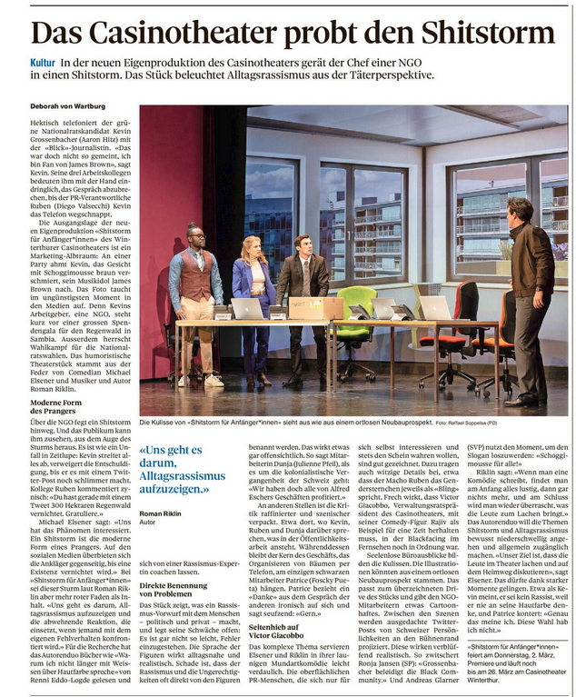 viktorgiacobbo's tweet photo. Heute Abend Premiere der Komödie "Shitstorm für Anfänger*innen" im @casinotheater Winterthur. Weitere Vorstellungen bis 26. März. https://t.co/m3GdEGhiFT