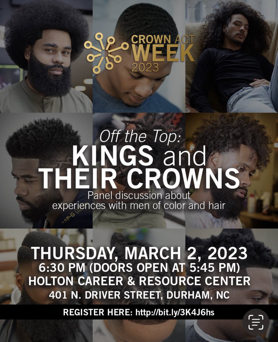 I’m excited for TONIGHT at 630as men discuss their hair discrimination.Come if you can or watch live youtube.com/live/vqKJDhTSb… #TheCrownAct @jayaugustine9 @joebiggs2 @ScholarSquire @maininitiative @ValerieFoushee @NatalieforNC @RealMenTeach2 @cf_birkhead @DurhamCounty @IAmKimpson