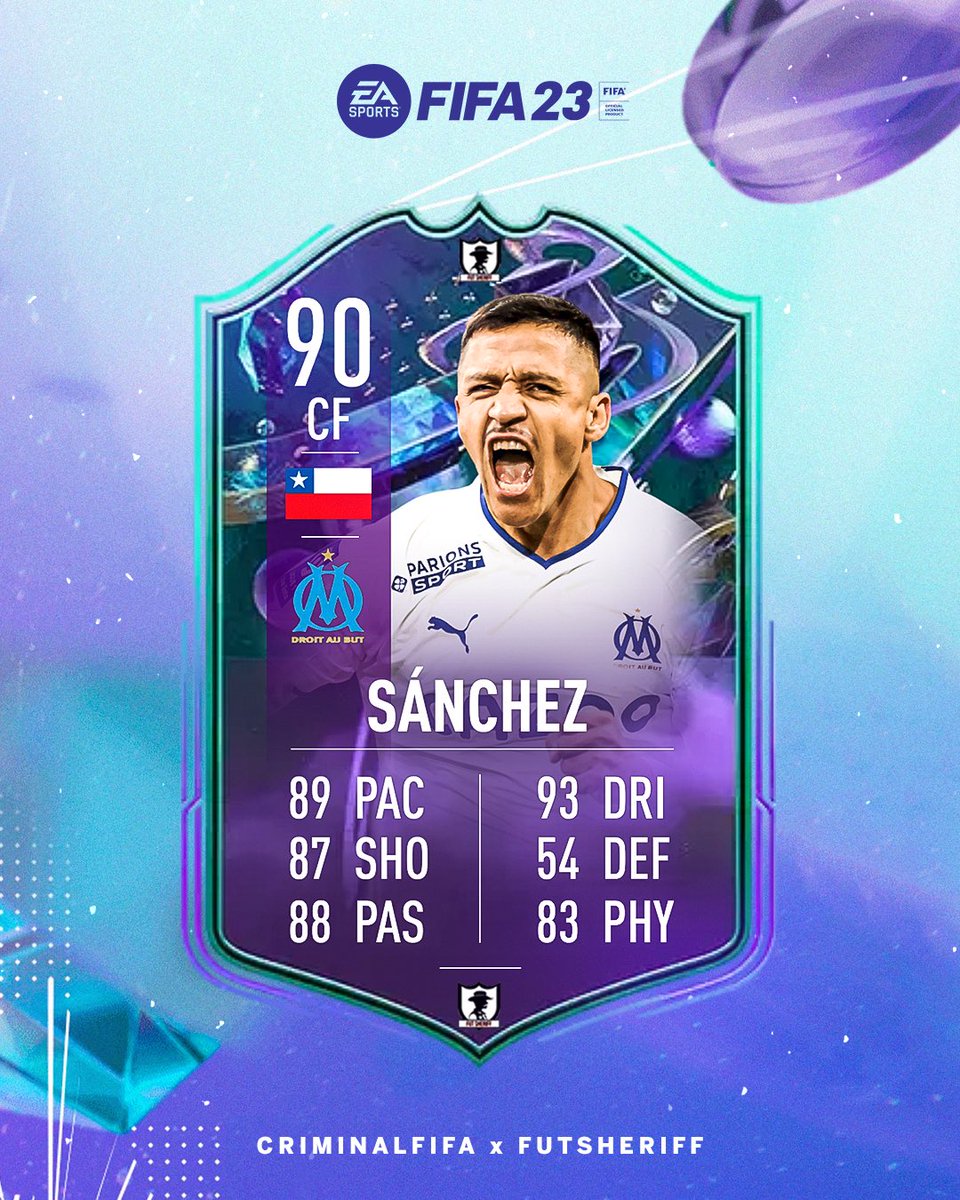 FutSheriff's tweet photo. 🚨Alexis Sanchez 🇨🇱 is coming as FANTASY FUT⚡️

Stats expected ✍🏻

Make sure to follow @FutSheriff &amp; @Criminal__x ✅

#FIFA23 https://t.co/H80SiGJUZV