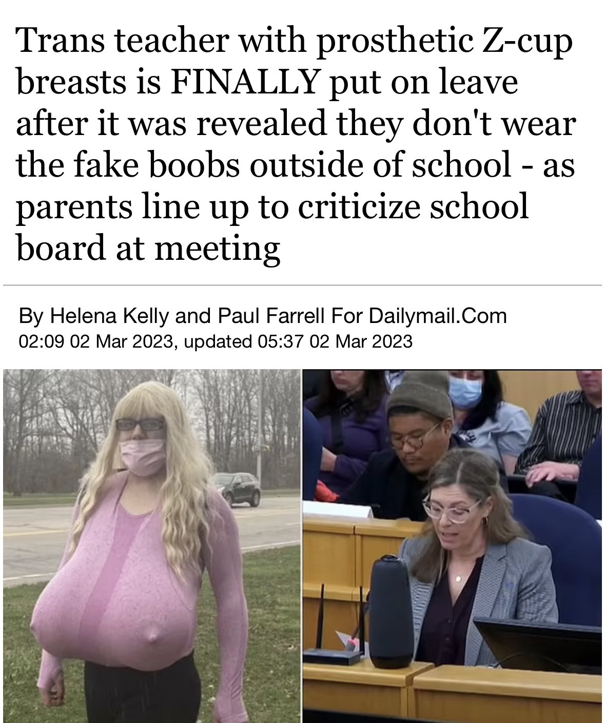 Oli London on X: Trans Canadian Teacher with Z Cup Prosthetic Breasts  finally placed on leave after being exposed for only wearing fake BREASTS  in front of children at school and living