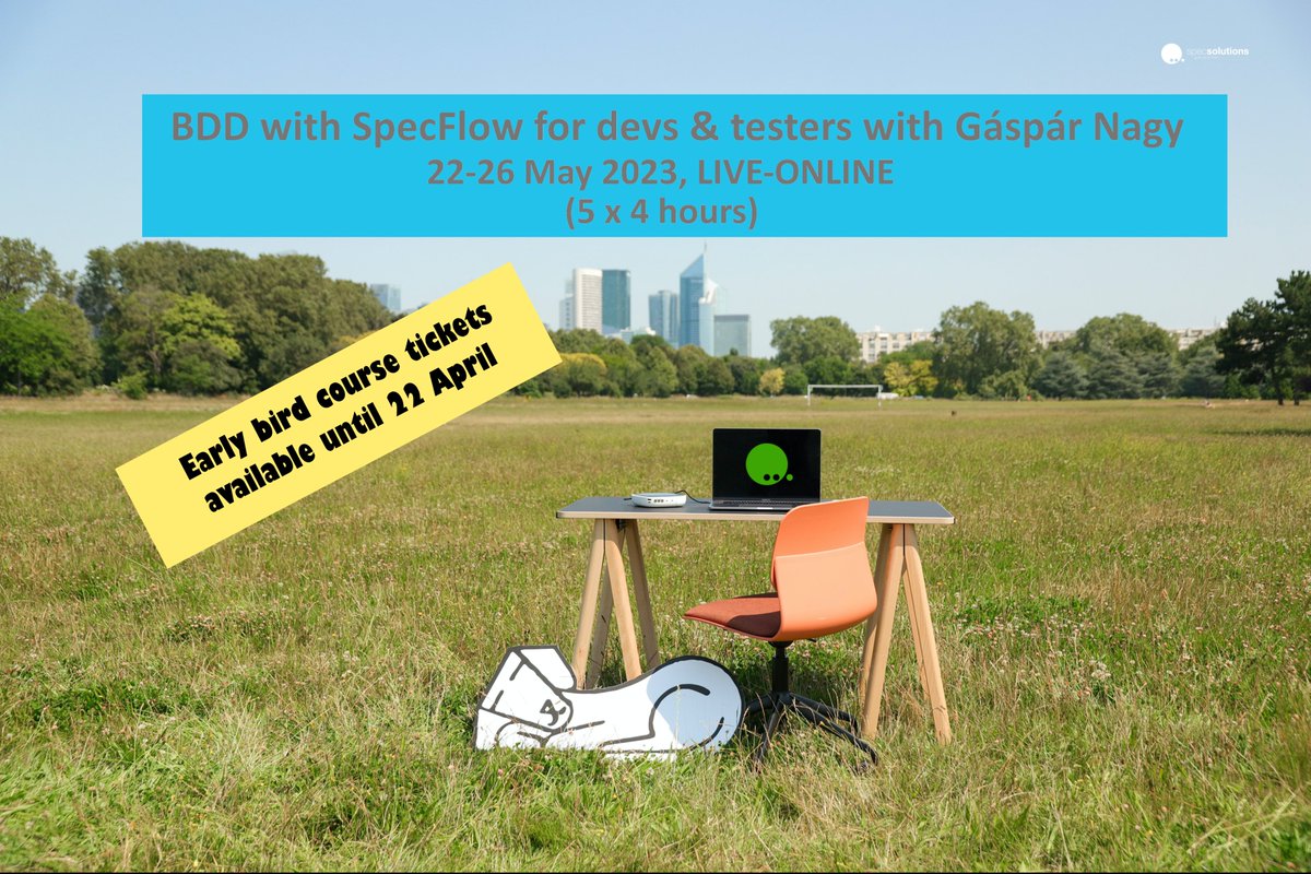 gasparnagy's tweet image. Dear All, registration for the next #BDD with #SpecFlow #remote #course (22-26 May 2023) is open! 

Join the 4-h sessions at EARLY BIRD 🐦 price until 22 APRIL at specsolutions.eu/events/courses…

#agile #testing #testautomation