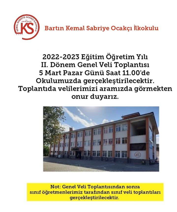 GENEL VELİ TOPLANTISI
📍Tarih: 05/03/2023 Pazar
📍Saat: 11.00
📍Yer: Kemal Sabriye Ocakçı İlkokulu
Velilerimizi aramızda görmekten onur duyarız...
#kemalsabriyeocakçıi̇lkokuluailesi