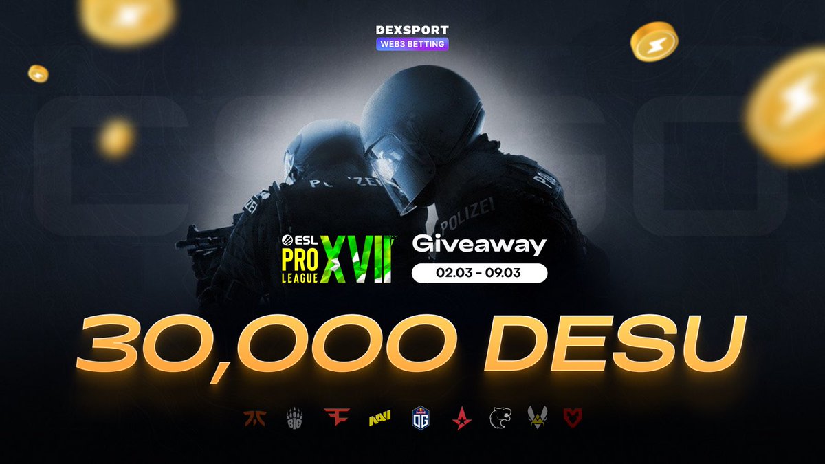 Dexsport's tweet photo. 30,000 $DESU GIVEAWAY🤑

In honor of #ESLProLeague we decided to please you and reward with 30,000 DESU🚀 Just follow all our socials to participate and stay tuned with our news. Join us in growing Dexsport and winning money! 

👉Follow CREW3 to take part: https://t.co/UjSOOYWazH https://t.co/xrwgtLQK8Z