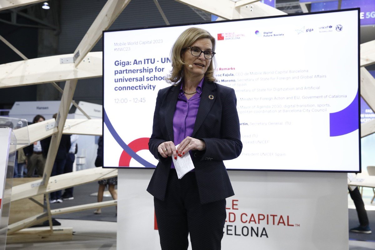 Gigaglobal's tweet image. &quot;@Gigaglobal has made important strides in reducing #digitalexclusion. We&apos;ve connected 2.12M students to date and we will accelerate our efforts to reach more schools, even in the hard-to-reach areas.” @ITUSecGen Doreen Bogdan-Martin at #MWC23
