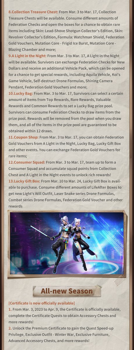 LifeAfter_en's tweet image. #LifeAfter 
#UpdateNote
Dear Survivors, This is Radio 101 transmitting across all AM frequencies, calling all survivors. To ensure a better game experience, we are performing an update on 03/03!

📌SEA &amp;amp; AU Server
8:00 -8:30 (UTC+8)

📌NA Server
16:30-17:00 (UTC+8)