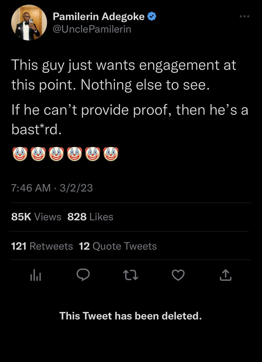 MosesOzoumeh's tweet photo. To tell you how wicked Pamilerin is.
He deleted the tweet when they showed him proof.
A Despicable Human.
He was paid for this tribal war Twitter.
#Pamilerin
#DjCuppy
#Okwute
#LPPDP https://t.co/6FU0cKq1xU