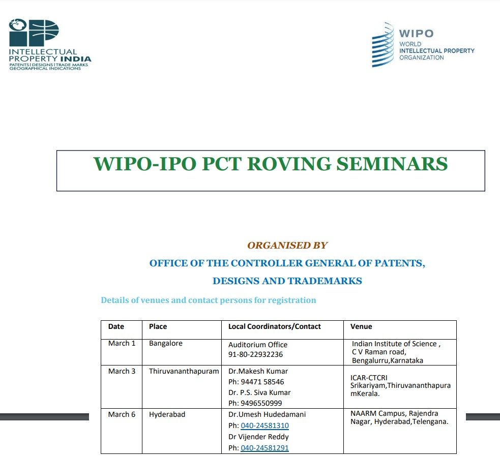 CGPDTM INDIA on Twitter "RT RGNIIPM WIPOIPO PCT ROVING SEMINARS