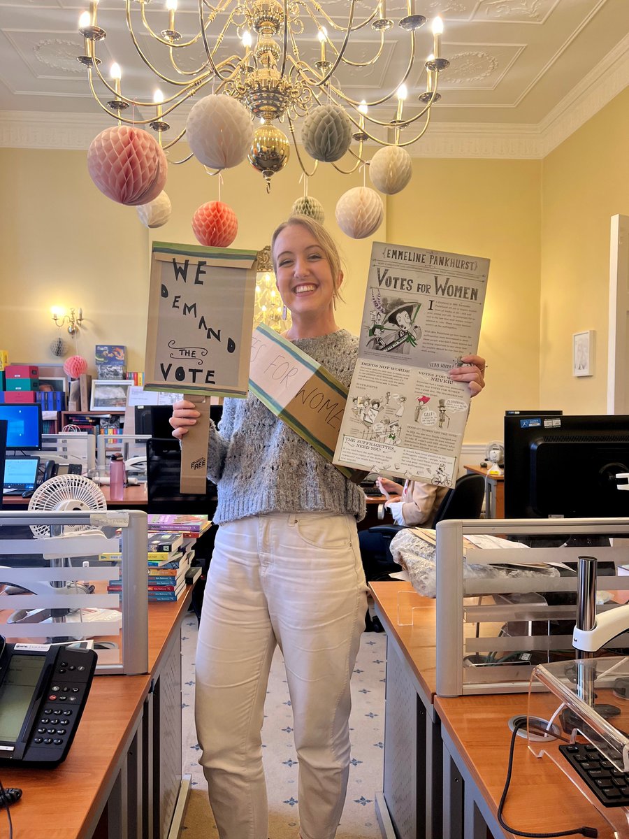 TheEmilyRose's tweet photo. Happy #WorldBookDay! In the office on Monday 
@katemoly challenged us to make a last minute costume in 10mins. With some used envelopes, an empty cardboard box &amp; a sharpie I became Emmeline Pankhurst from @KateisDrawing 's #FantasticallyGreatWomen. Voila! But a reminder that... https://t.co/TCHmvUB1SP