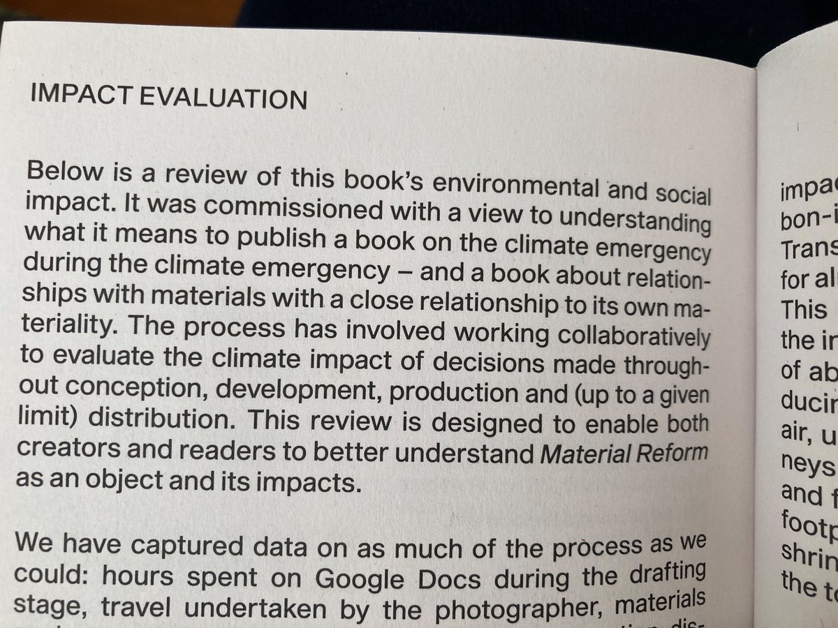 Can’t wait to get into this weekend’s train reading from Material Cultures. This is the first book I have seen that includes an impact assessment of its own production and distribution.