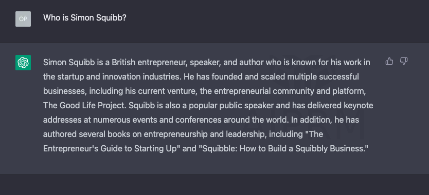 ChatGPT got a little carried away about  @simonsquibb, but who wouldn't want to build a #SquibblyBusiness?! 🤣 

Simon is an entrepreneur extraordinaire all about #startups, #entrepreneurship, and #GiveWithoutTake