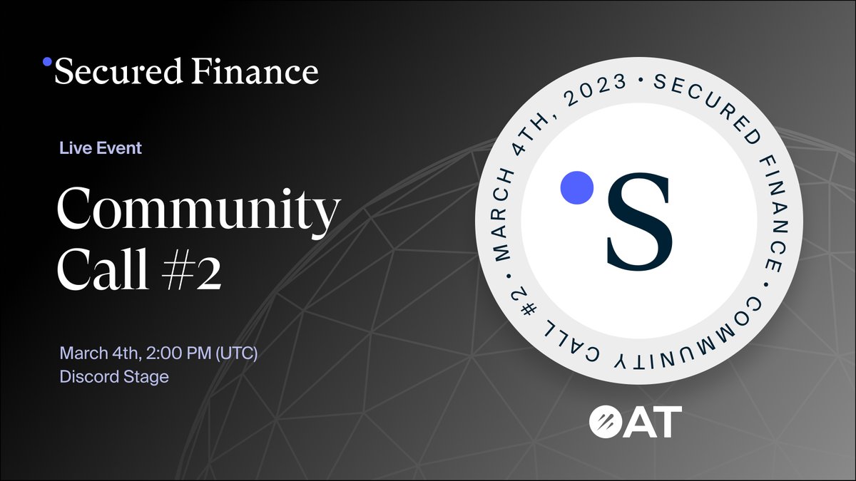 Join Secured Finance's Community Call #2! 🚀

🗓️ March 4th, 2:00 PM (UTC)
📍 Discord stage
✅ Like, retweet, and drop your questions, and more
🎁 #GalxeOAT, #W3ST

Don't miss out on this event! 🔥

Check out the details:
galxe.com/securedfi/camp…
link3.to/e/0WCpIS
