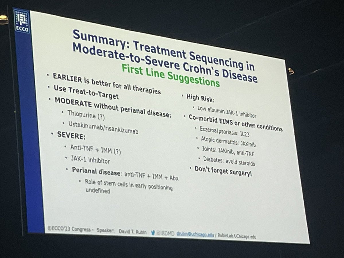 Fantastic opener #ECCO2023 with a tour of sequencing in CD. Consider individual and disease factors.