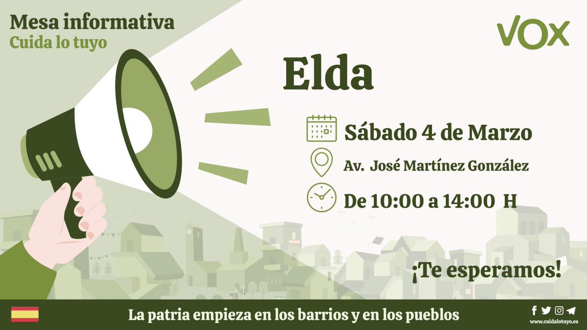 alicante_vox's tweet photo. Estas son nuestras mesas informativas en la provincia para esta semana

✅ Ven a conocer nuestras propuestas!

¡Te esperamos!

#CuidaLoTuyo
#VOXTomaLaCalle https://t.co/5G02Swye5Z