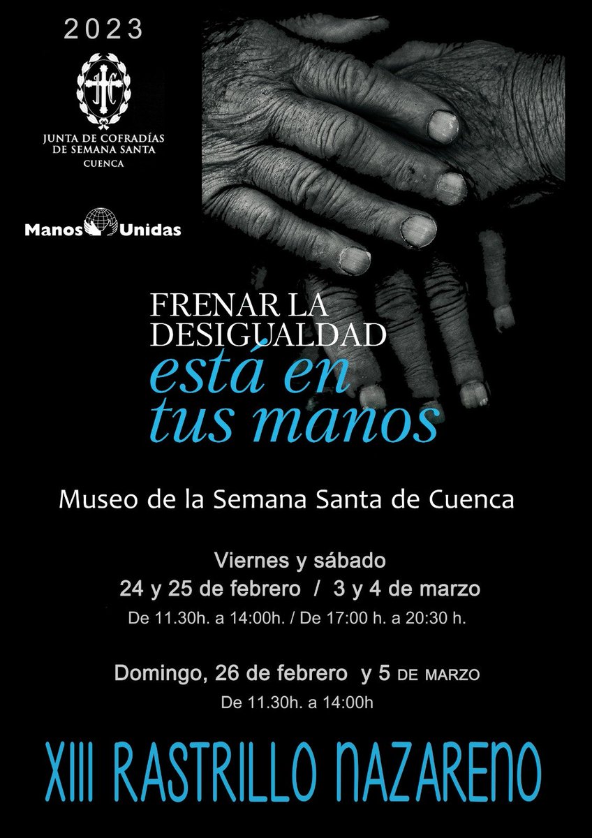 msscuenca.org (@msscuenca) on Twitter photo Ven y colabora con Manos Unidas, frenar la desigualdad está en tus manos.<a href="/JdC_Cuenca/">Junta de Cofradías de Cuenca</a> <a href="/ManosUnidasCu/">Manos Unidas Cuenca</a> Ven y colabora con Manos Unidas, frenar la desigualdad está en tus manos.<a href="/JdC_Cuenca/">Junta de Cofradías de Cuenca</a> <a href="/ManosUnidasCu/">Manos Unidas Cuenca</a>