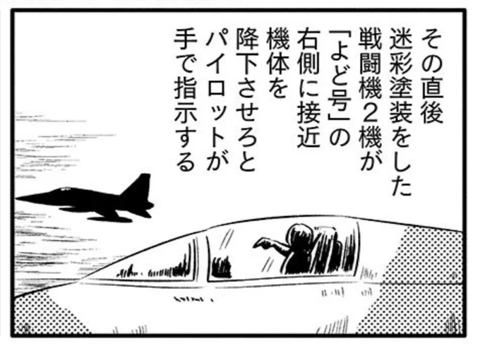 この戦闘機はおそらく韓国空軍のF-5Aなんですが(当時の新聞記事によると、大邱基地から発進してよど号に向かうのを府中の航空総隊も確認してる)確証もないのでちょっとボヤかしてます。 https://t.co/yTB9P0JhRg 