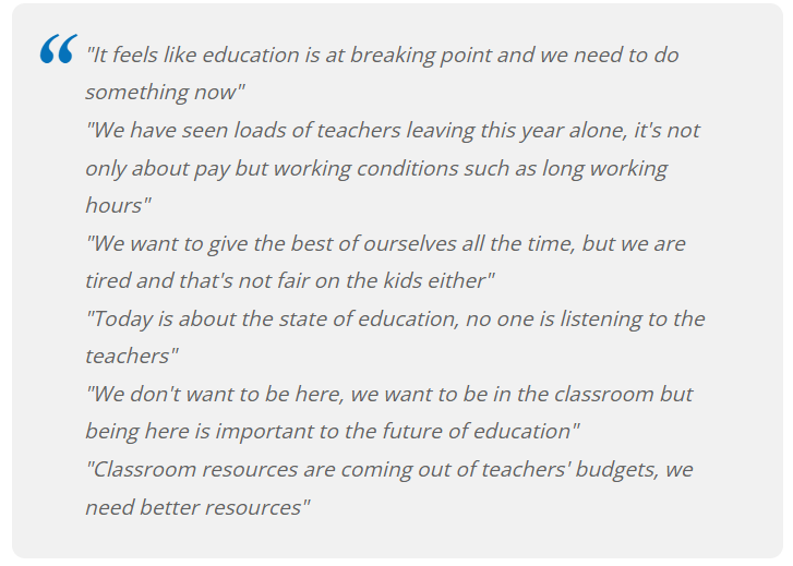 BristolLive's tweet photo. We've been speaking to teachers attending, these are just some of the comments explaining why they're striking - https://t.co/DvghM1n1mc