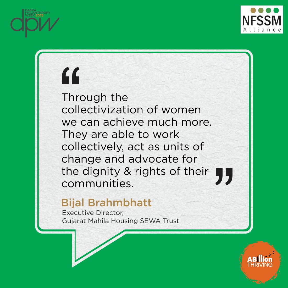 NFSSMalliance's tweet image. Bijal Brahmbhatt, Executive Director, Gujarat Mahila Housing SEWA Trust articulated the key role of women as changemakers, who have the potential to  ensure the implementation of inclusive sanitation solutions for all, by advocating collectively for their communities. #DPW2023
