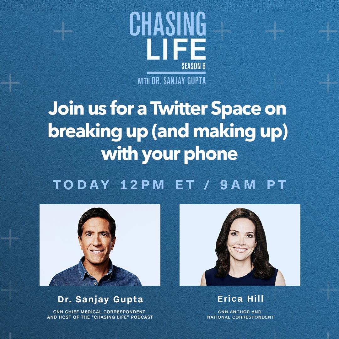 Join us for a Twitter Spaces event on breaking up (and making up) with your phone with CNN’s @drsanjaygupta and @EricaRHill today at 12 p.m ET / 9 a.m PT. Send us your questions on screens and social media before the event using #ChasingLifeCNN.