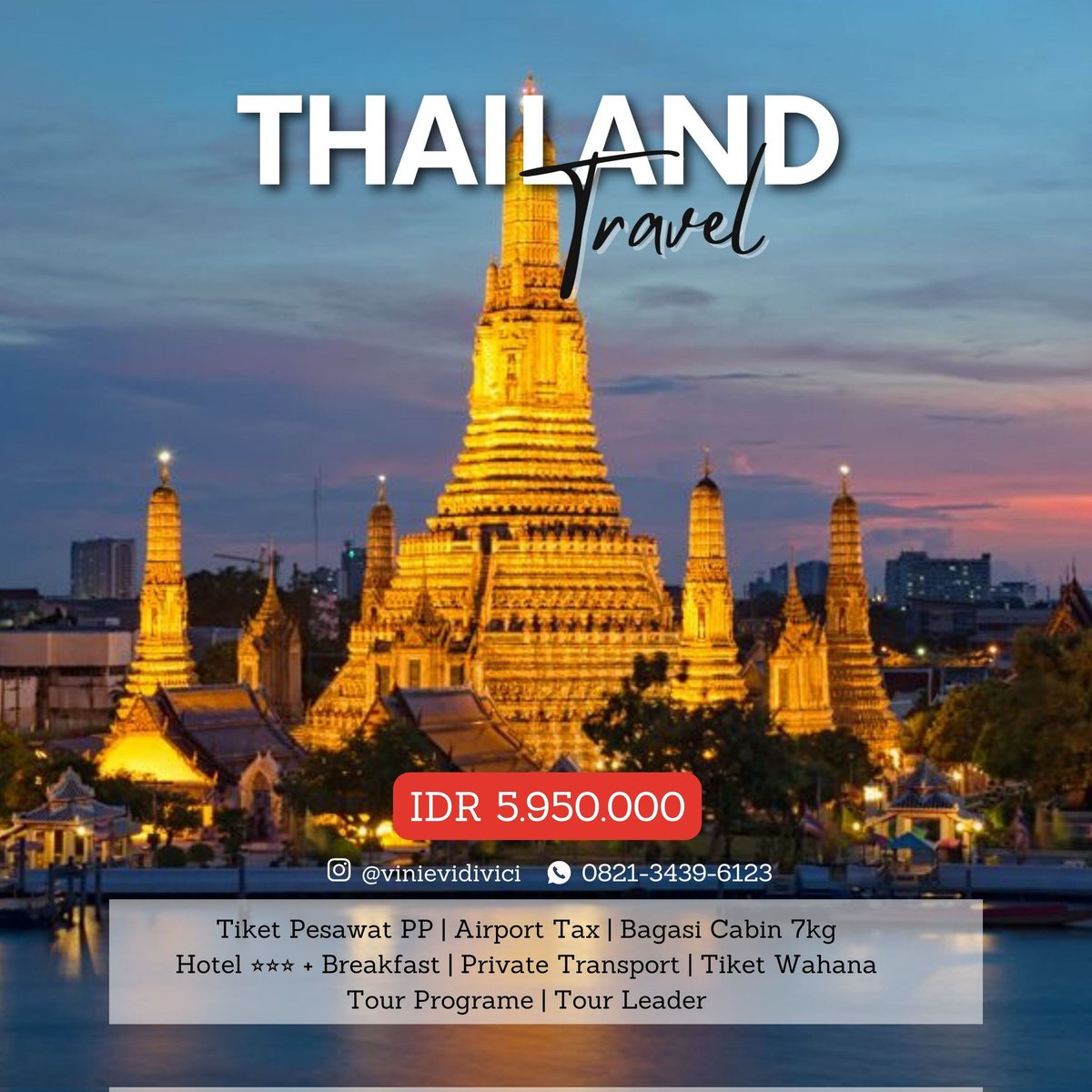 VTravel_'s tweet photo. 🇹🇭TRIP THAILAND 4D3N🇹🇭
Bangkok - Pattaya
.
.
More info :
✉️ @Vinievidivici 
☎️ 0821-3439-6123
#tripthailand #tripthailandmurah #opentripthailand https://t.co/WWICMEqWyZ
