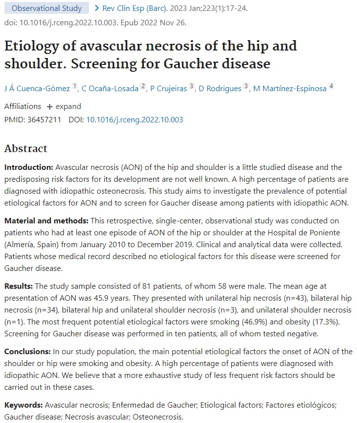 Hospital Universitario Poniente (@huniv_poniente) on Twitter photo Equipo multidisciplinar #MInterna #Traumatología #HUniv_Poniente #UNIP publica en <a href="/ElsevierConnect/">Elsevier</a> estudio observacional basado en la etiología de la necrosis avascular de cadera y hombro (detección de la enfermedad de Gaucher) pubmed.ncbi.nlm.nih.gov/36457211/ <a href="/saludand/">Consejería de Salud y Consumo</a> <a href="/FProgresoysalud/">Fundación Progreso y Salud</a> Equipo multidisciplinar #MInterna #Traumatología #HUniv_Poniente #UNIP publica en <a href="/ElsevierConnect/">Elsevier</a> estudio observacional basado en la etiología de la necrosis avascular de cadera y hombro (detección de la enfermedad de Gaucher) pubmed.ncbi.nlm.nih.gov/36457211/ <a href="/saludand/">Consejería de Salud y Consumo</a> <a href="/FProgresoysalud/">Fundación Progreso y Salud</a>