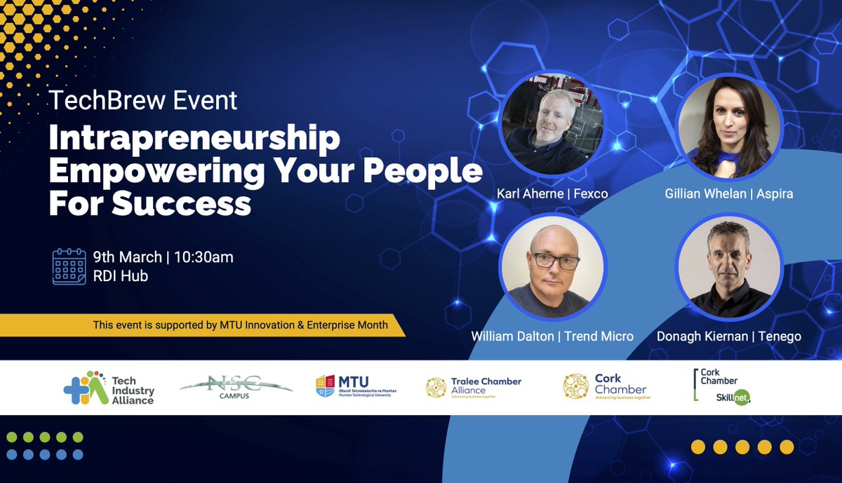 There’s one week to go to our TechBrew Event, have you registered yet?

To find out more and spot your free spot visit: eventbrite.ie/e/techbrew-int…

Thanks to our event sponsors: Munster Technological University | NSC Campus | Cork Chamber Skillnet