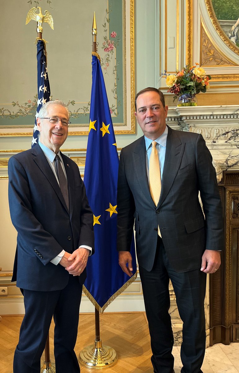 Positive meeting today with <a href="/Cisco/">Cisco</a> CEO <a href="/ChuckRobbins/">Chuck Robbins</a>.  Great to see American companies committed to Europe and to strong transatlantic collaboration.