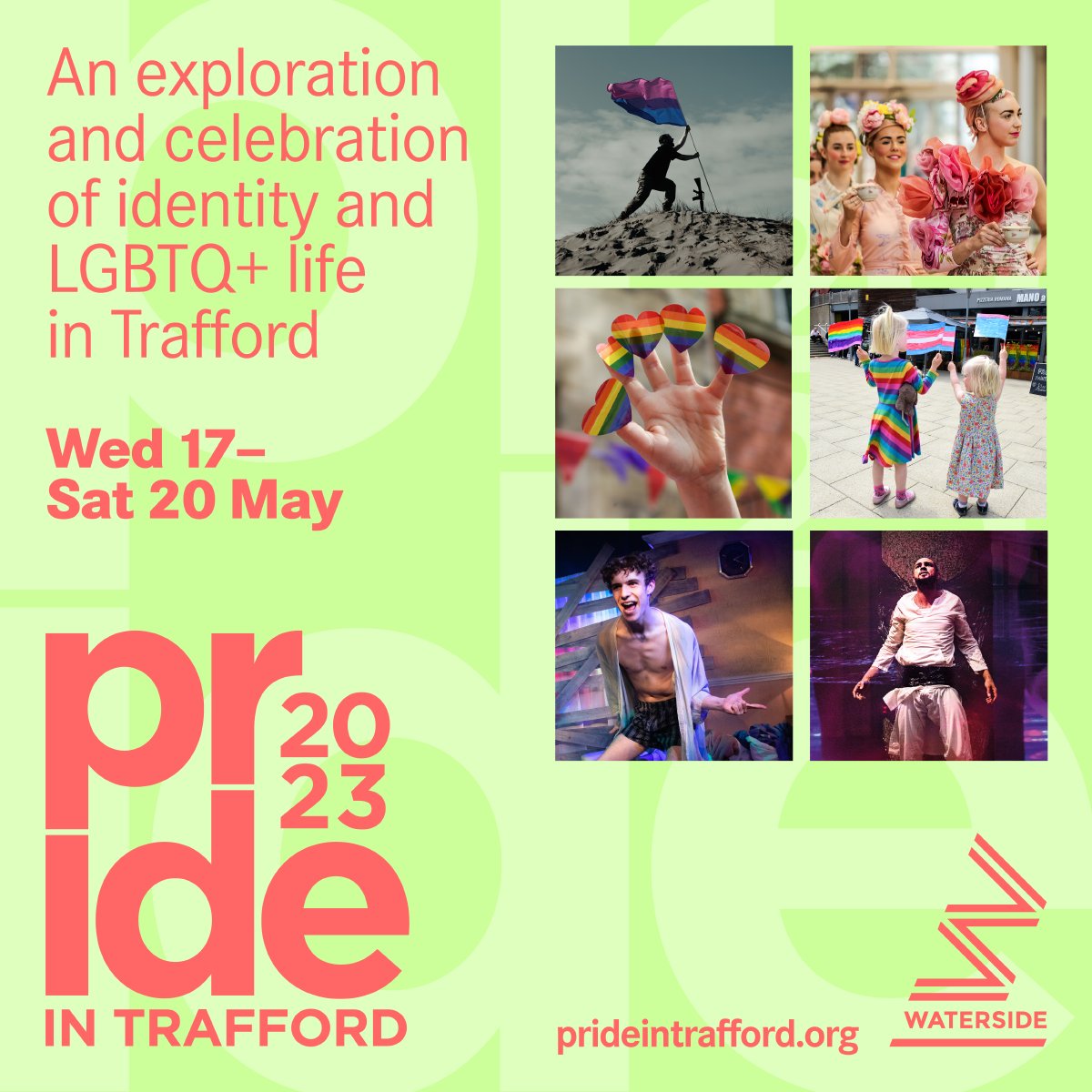 PrideTrafford's tweet photo. Delighted to announce our fifth fabulous #PrideinTrafford is now on sale! 
Our awesome programme of events celebrates #LGBTQ+ arts in Trafford from 17 - 20 May '23, opening on International Day Against Homophobia, Transphobia &amp; Biphobia.
https://t.co/iW1PxtDxlm
Line up below
 1/9 https://t.co/UwKTEH509u