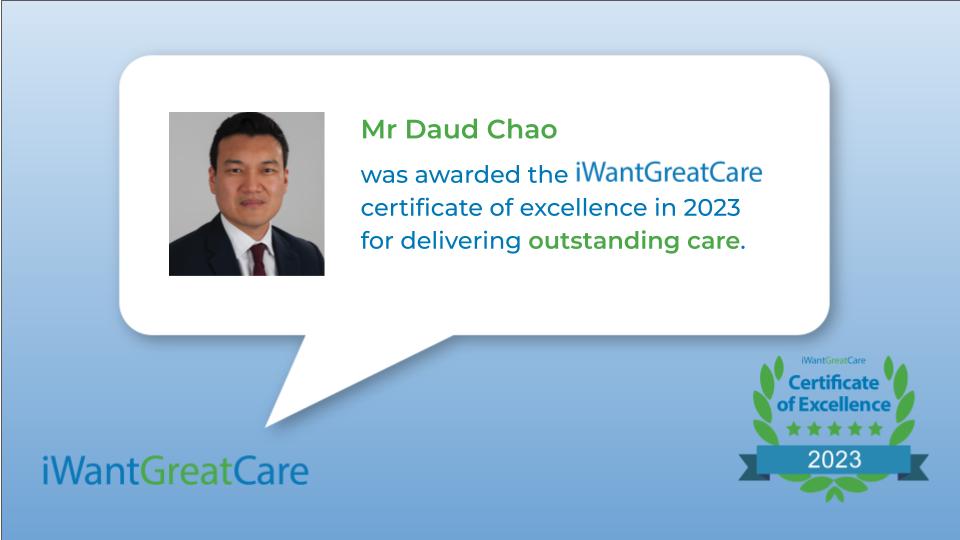Today's featured winner is @daudchou who only recently joined iWantGreatCare but has already proved very popular with his patients from @NuffieldHealth Cambridge, @Spire's Cambridge Lea hospital and @addenbrookes. #orthopaedicsurgery #patientexperience #cofexcellence2023