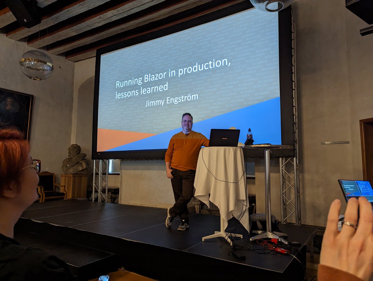 <a href="/EngstromJimmy/">Jimmy Engström #Blazor 🦝</a> Is about to kick off the afternoon with Blazor #dotnetcastleconf