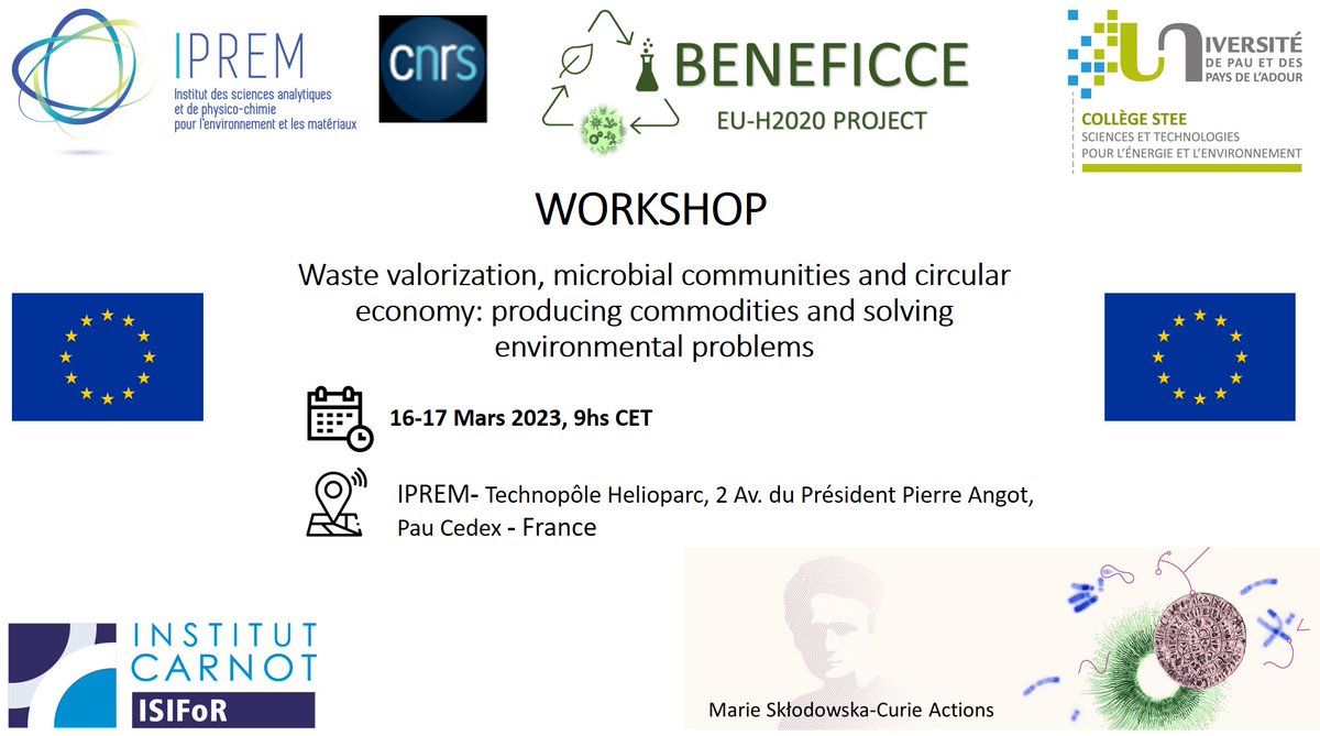 Let's discuss #waste_valorization #microbial_communities & #circular_economy! 🗓️16 & 17 Mars, ⏰9 am CET. Register here: 👉beneficce_workshop.eventbrite.co.uk 🌎#ScienceResearch #MSCA #bioeconomy #biobased_products #H2020 open to #scientists #industry #policy_makers