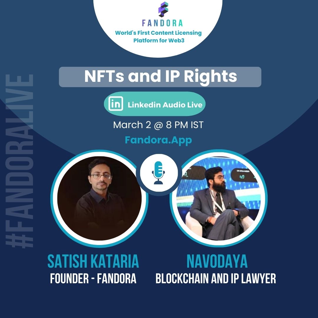 nftonfandora's tweet photo. Want to understand the changing dynamics between NFTs and IP Rights? Join us today at Linkedin at 8 PM. Register here: https://t.co/d2Vjp9MFbx https://t.co/hiiHc9UWRX