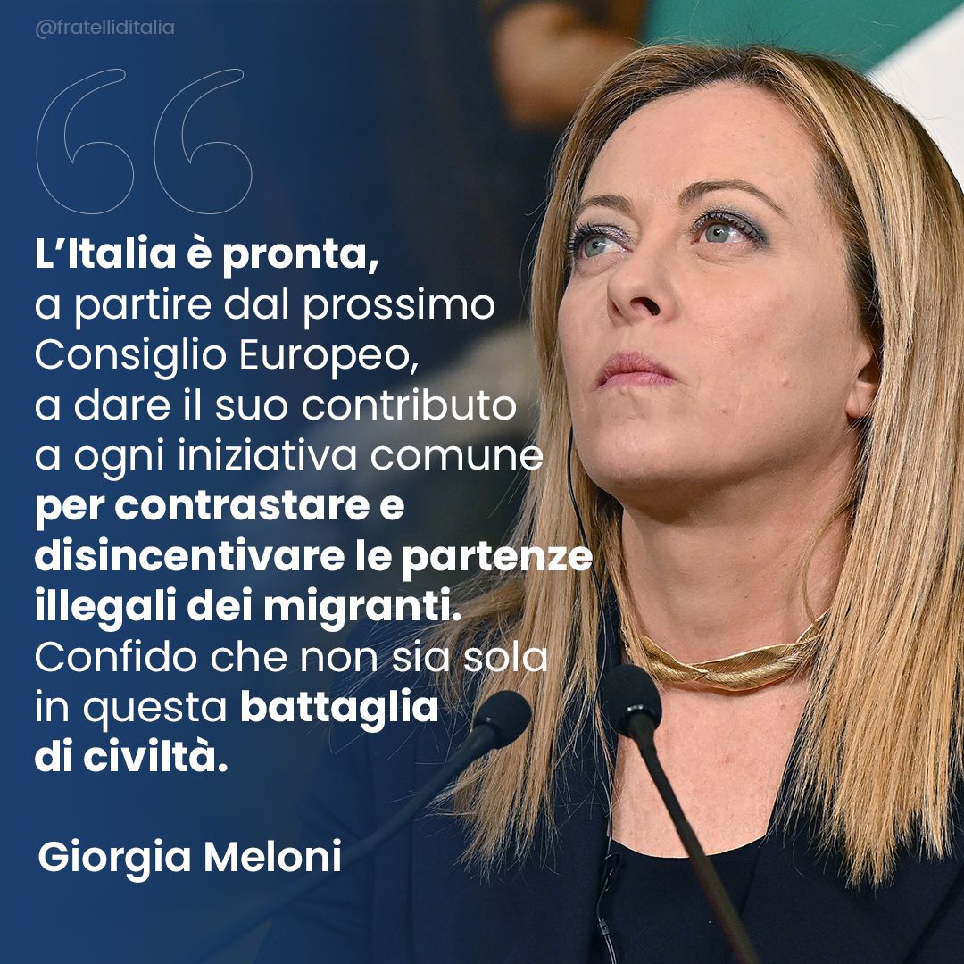 🔵 Il Presidente Meloni ha spronato l’Europa a superare ogni soluzione di facciata, chiedendo un intervento comune e decisivo volto a stroncare la tratta illegale di esseri umani.