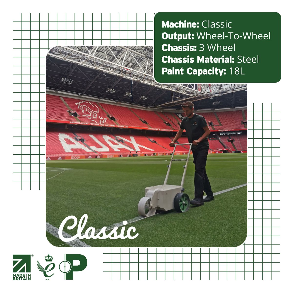 PitchmarkLtd's tweet image. Ensure top-quality markings on your field with our Classic line marker ⏳

The Classic comes with a 3-year warranty, guaranteeing pristine white lines every season. 

Order with free delivery today: buff.ly/3vHX2GY

@MadeinBritainGB #Groundsmen #LineMarking #WheeltoWheel