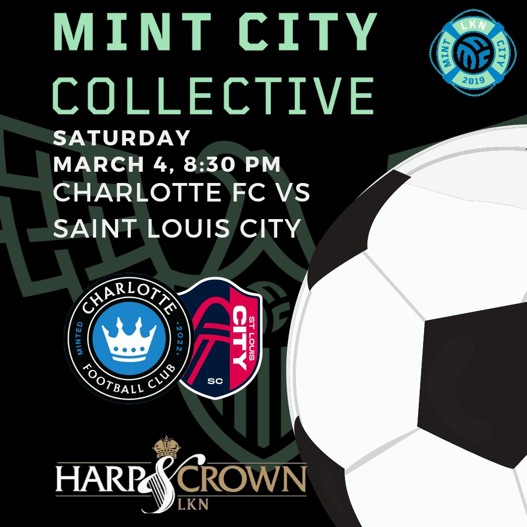 Come out to @theharpandcrown  in Cornelius for our first <a href="/CharlotteFC/">Charlotte FC</a> watch party as we take on <a href="/stlCITYsc/">St Louis CITY SC</a> on Saturday Night 3/4 at 8:30pm!