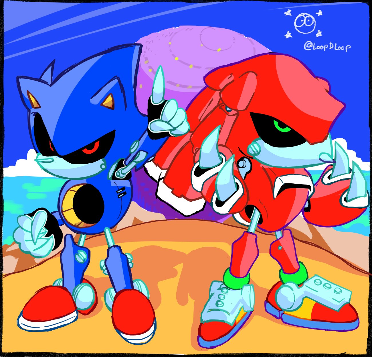 metal sonic vs knuckles tails and sonic