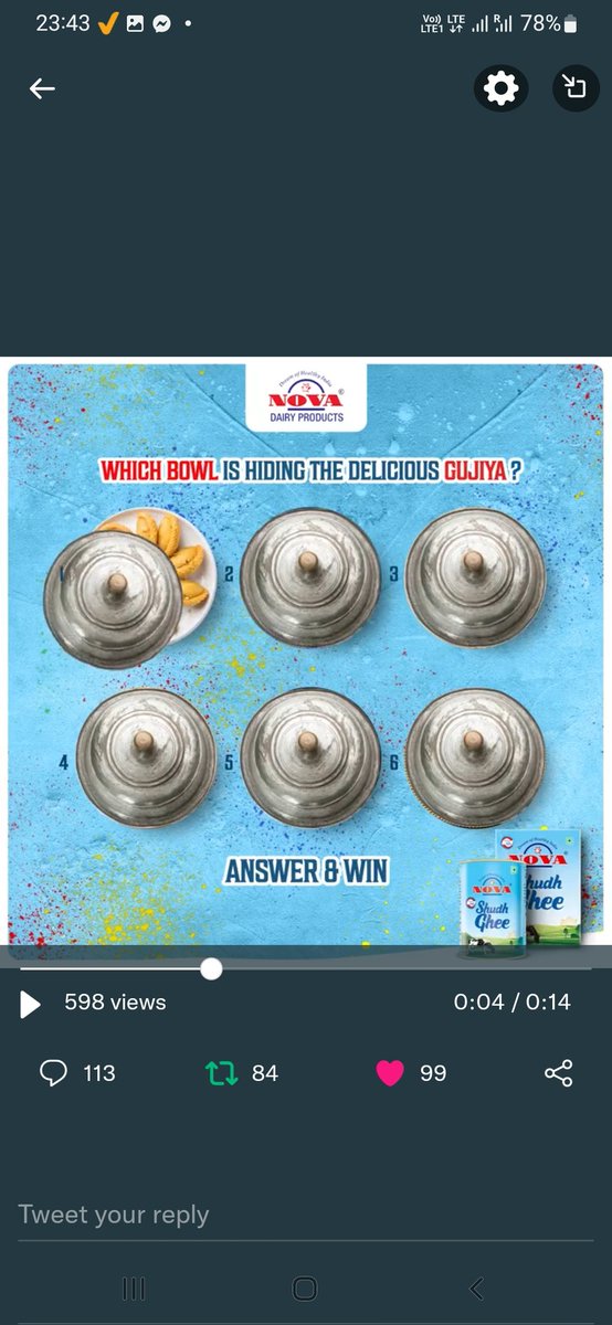 @novadairy Bowl No.1 

#contestalert #giveaway #ghee #novaghee #holi #holiweek #gujiya #sweets #dairy #dairybrand #celebrations

Tags
@cuteushakumari @rajeshsapra @handsomeraaj @mintoosapra @blessedkamal