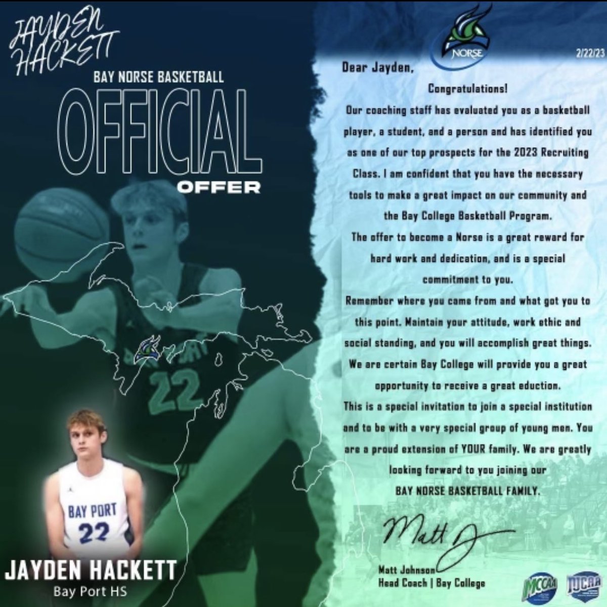 Thank you Coach Johnson and <a href="/coachcretens/">Mike Cretens</a> for taking time recruiting and offering me! <a href="/BaycollegeMBB/">BayCollege MBB Highlights</a>