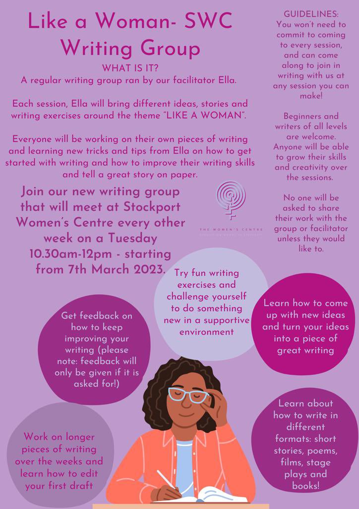 womenscentreSPT's tweet image. We’re starting a new #WritingGroup and you could be part of it! #Stockport #WomensCentre #Skills #Writing