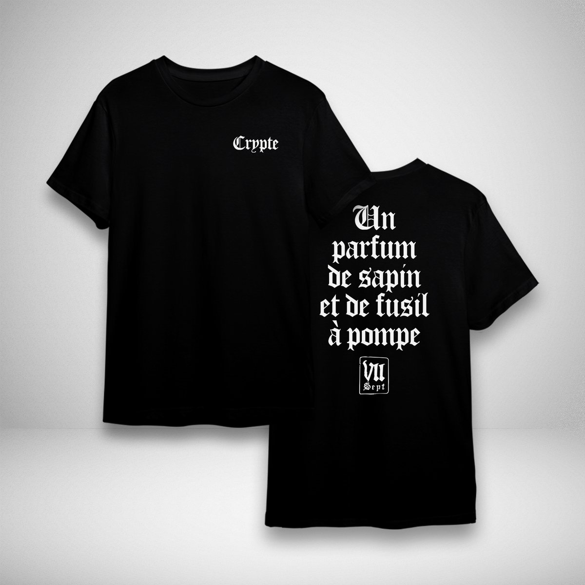 VIIRAPNREVENGE's tweet image. T-shirt 𝕮𝖗𝖞𝖕𝖙𝖊 disponible le 7 mars à seulement 50 exemplaires 
#VII #Crypte #DjMonark #RapAndRevenge