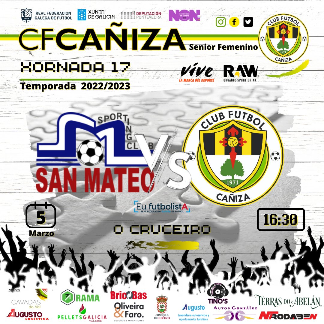 𝗦𝗘𝗡𝗜𝗢𝗥 𝗙𝗘𝗠𝗘𝗡𝗜𝗡𝗢

𝐗𝐎𝐑𝐍𝐀𝐃𝐀 𝟏𝟕

🆚 <a href="/spcsanmateo/">Sporting Club San Mateo</a>
🚍 O Cruceiro
📆 Domingo 5
⌚ 16:30

Baterías cargadas..🔋Estamos de volta!!! 💪🏼🔥

𝑬𝒔𝒇𝒐𝒓𝒛𝒐, 𝑺𝒐𝒍𝒊𝒅𝒂𝒓𝒊𝒆𝒅𝒂𝒅𝒆, 𝑹𝒆𝒔𝒑𝒆𝒕𝒐 

💛🖤💚🤍

#cfc #cfcañiza #thisisvieiro #construindoxuntos