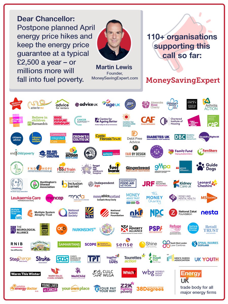 MartinSLewis's tweet photo. UPDATE (thur 2/3/23)

Now 110 mostly major charities support the call! 

New ones added include @samaritans | @actnforchildren | @TrussellTrust and more... https://t.co/qiG2glpoIC