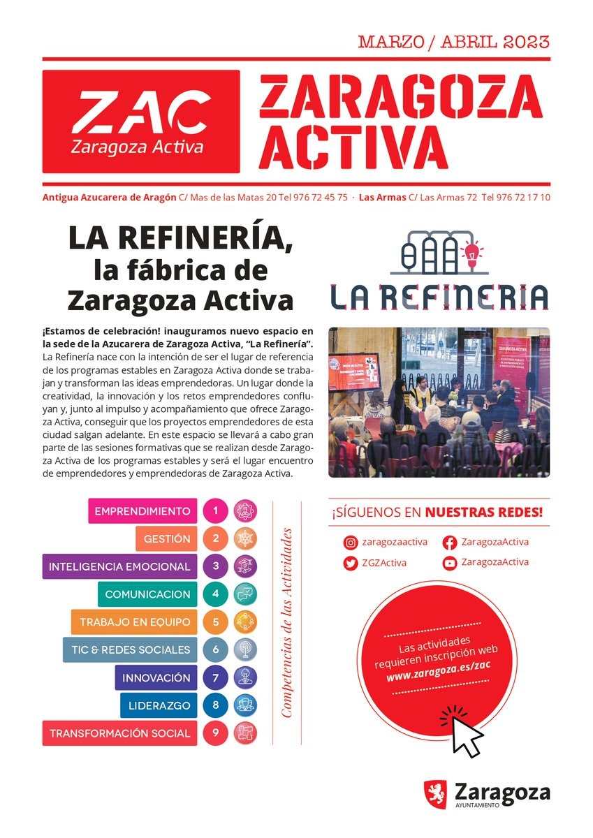 Ya tenemos el folleto de actividades de #REDZAC para MARZO y ABRIL. Tenemos un montón de cosas que ofrecerte, y queremos contar contigo. Haz clic ene ste enlace y mira toda la info 👉 zaragoza.es/contenidos/sec… 

<a href="/zaragoza_es/">AyuntamientoZaragoza</a> #Zaragoza #emprendedores #empleo #empresas #ZAC