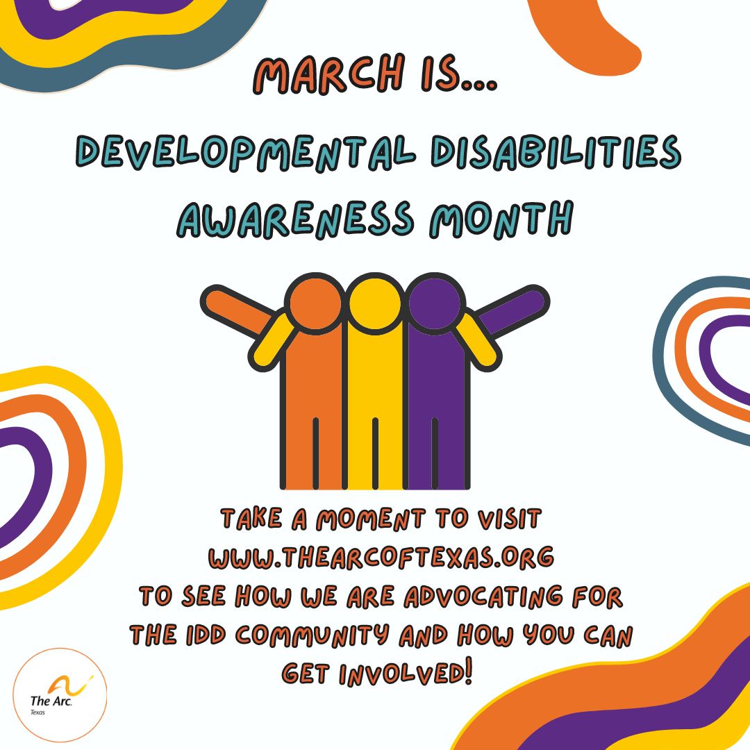 TheArcofTexas's tweet image. DYK that March is Developmental Disabilities Awareness Month? It&apos;s a time to shed light on IDD, raise awareness, and promote inclusion for ALL. Let&apos;s take this opportunity to learn more, celebrate achievements, and challenge our own biases and misconceptions. #DDAM2023