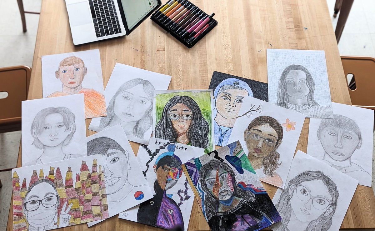 You heard it here first: This year's HMS Art Show is going to be 🔥🔥🔥These are only some of the seventh grade self portraits!!!!