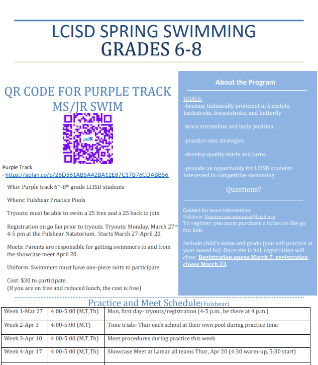Our MS/JH swim program is back this year! Click here to register: gofan.co/p/28D561AB5A42…