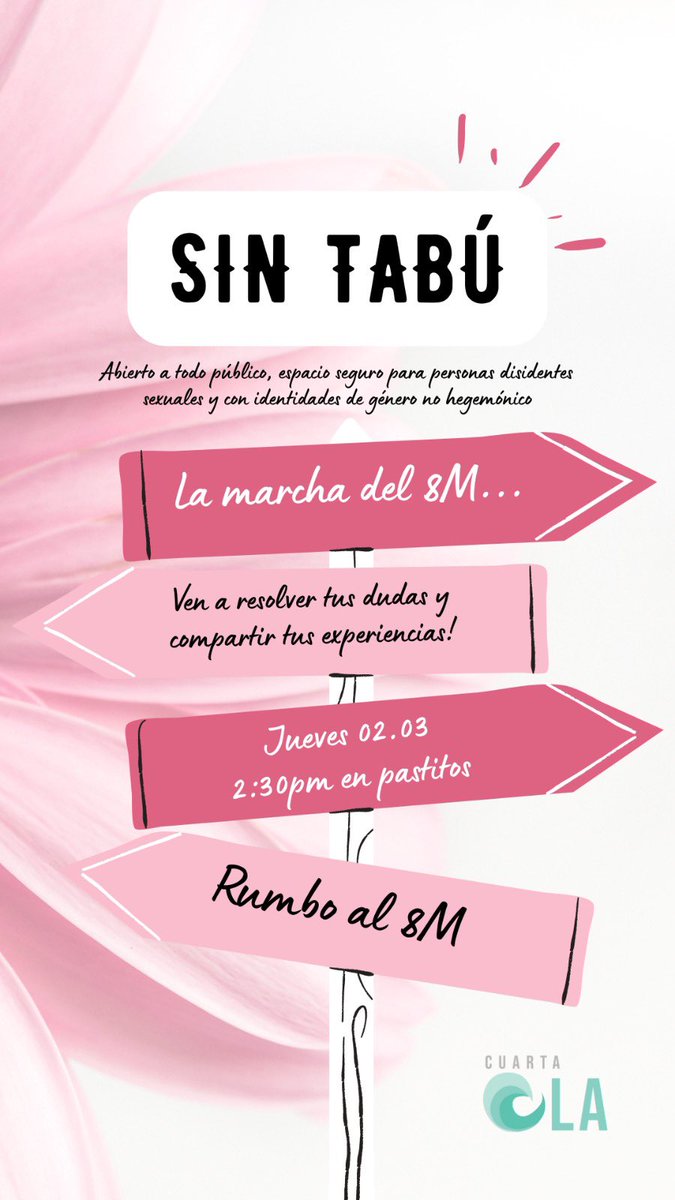 Nos vemos hoy 2:30 en pastitos para platicar sobre todas las experiencias y dudas que tengan sobre la marcha del #8M 💜❗️