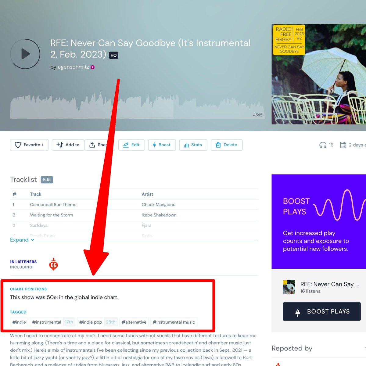 agenschmitz's tweet photo. My latest mix is charting well — up to 50 on the @mixcloud global Indie chart and 17 on the instrumental chart. Thanks to the great music from @yofreitas, @NineSparksRiots, @ErlendOyeArtist, @IkebeShakedown, @tessalarktweets, @sierrahull, and more! https://t.co/HERBe35SxO